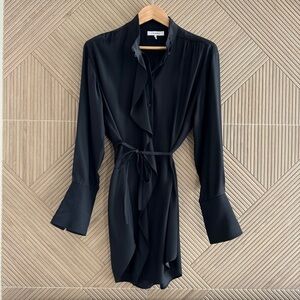 FRAME Cravat Collared Silk Dress, MEDIUM